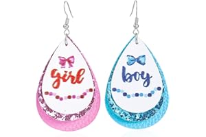 QRH Gender Reveal Earrings Glitter Acrylic Blue Pink Dress Earrings for Gender Reveal Pregnancy Announcement Baby Shower Party
