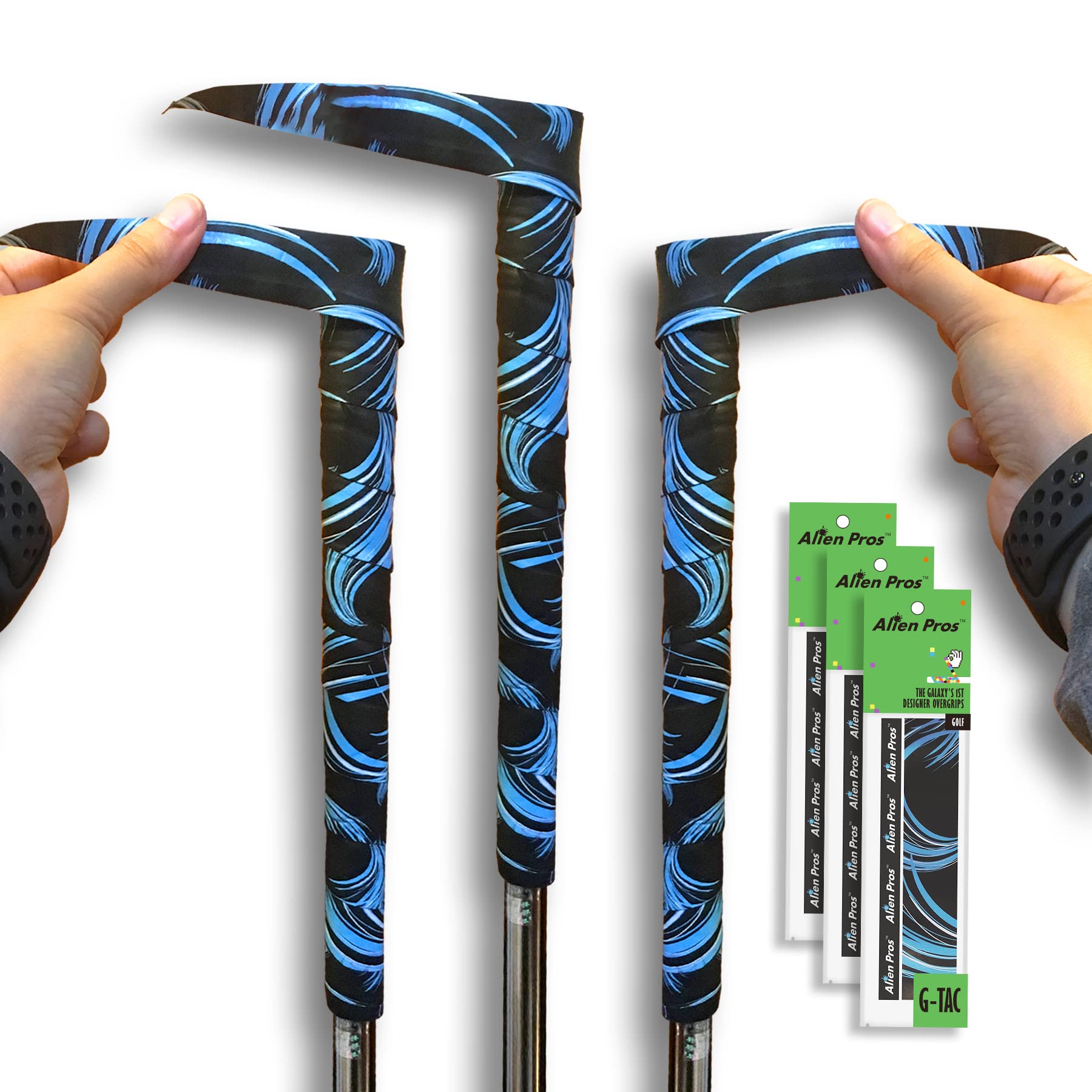 Alien Pros Golf Grip Wrapping Tapes (3-Pack) - Innovative Golf Club Grip Solution - Enjoy a Fresh New Grip Feel in Less Than 1 Minute (3-Pack, Blue Waves) — image 1
