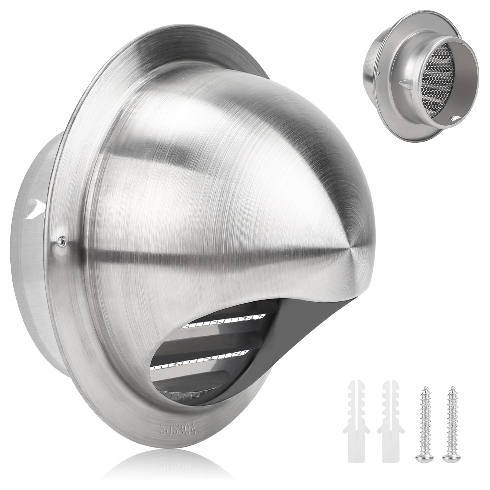 LALAGO Round Ventilation Grille, 100 mm Stainless Steel Ventilation Grille, Exhaust Air Grille, Integrated Backflow Flap, Weather Protection Grille with Insect Protection Grille
