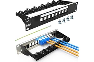 PBAEGAV 8 Port Patch Panel Blank UTP/STP 1U 10“ Keystone Patch Panel with Cable Management and Support Bar Compatible with LC/SC/ST/FC/USB/HDMI Keystone Jack(8 Port)