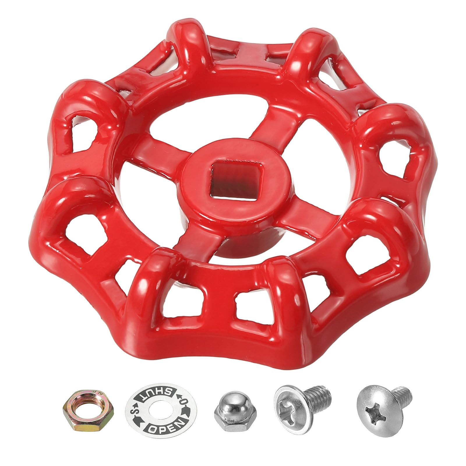 PATIKIL Faucet Handle, Cast Steel, Red, 8x8mm Square Hole, 77mm Round Handle, Painted Finish, Corrosion Resistant, Outdoor Use