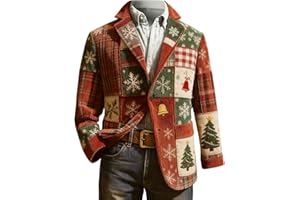 Mens Christmas Blazer Jackets Ugly Xmas Graphic Holiday Party Jacket One Button Business Sport Coat with Pockets