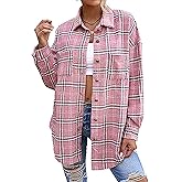 loveimgs Women's Fashion Long Sleeve Button Front Loose Flannel Plaid Shirt Shacket Jacket