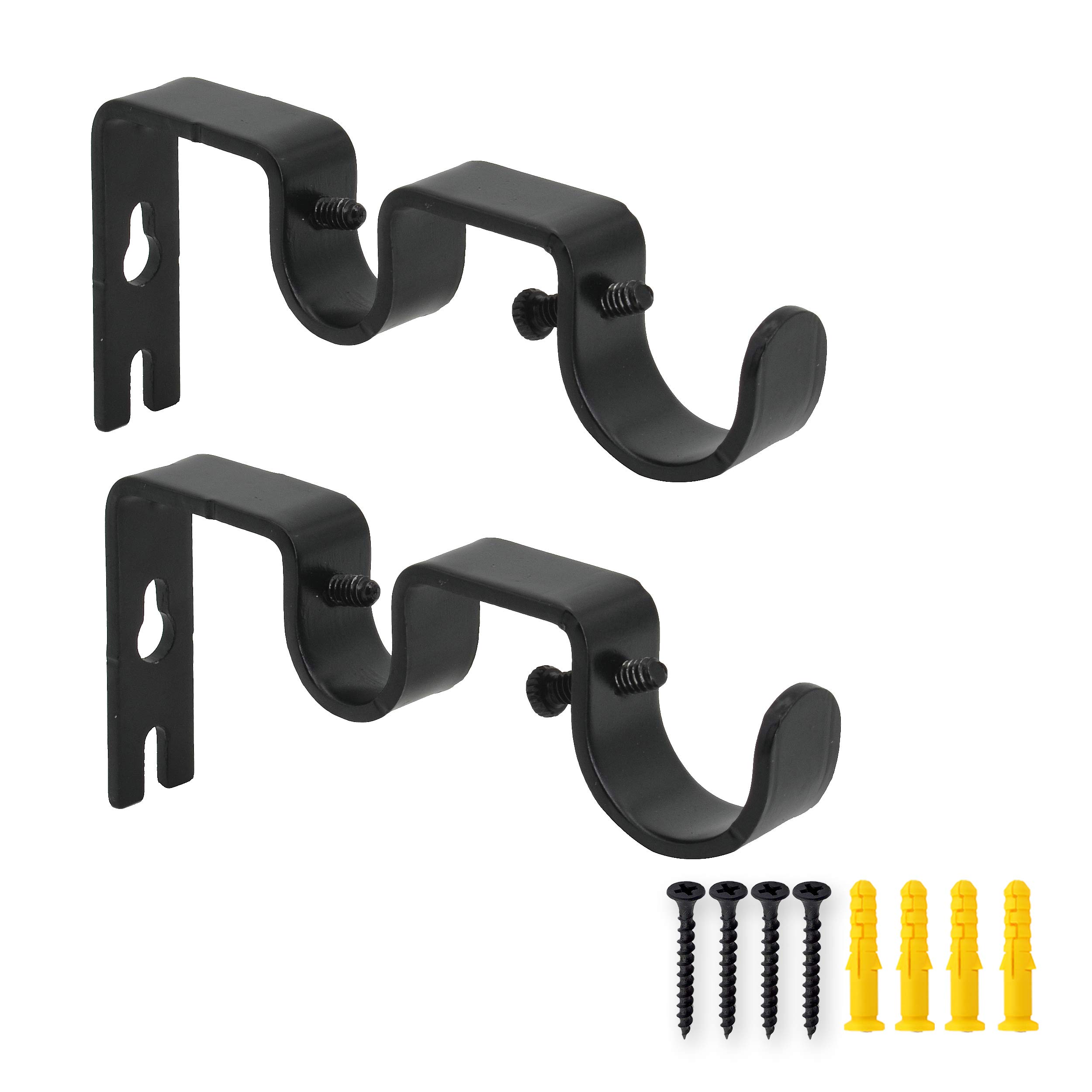 AddGrace 2 PCS Double Curtain Brackets Heavy Duty for 1" and 5/8" Rod Wall Mounted Holders for Living Room Bedroom Black