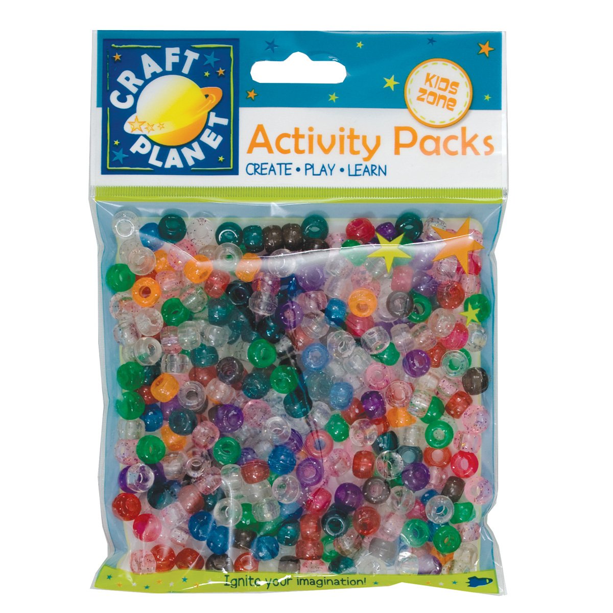 Craft Planet 80 g 300-Piece Pony Beads, Glitter