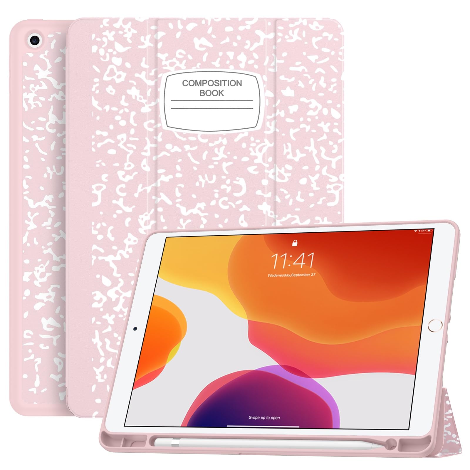 Photo 1 of Soke Case for iPad 9th Generation 2021/8th Gen 2020/7th Gen 2019 with Pencil Holder - Premium Shockproof Case with Soft TPU Back Cover & Auto Sleep/Wake for iPad 10.2 Inch, Book Pink