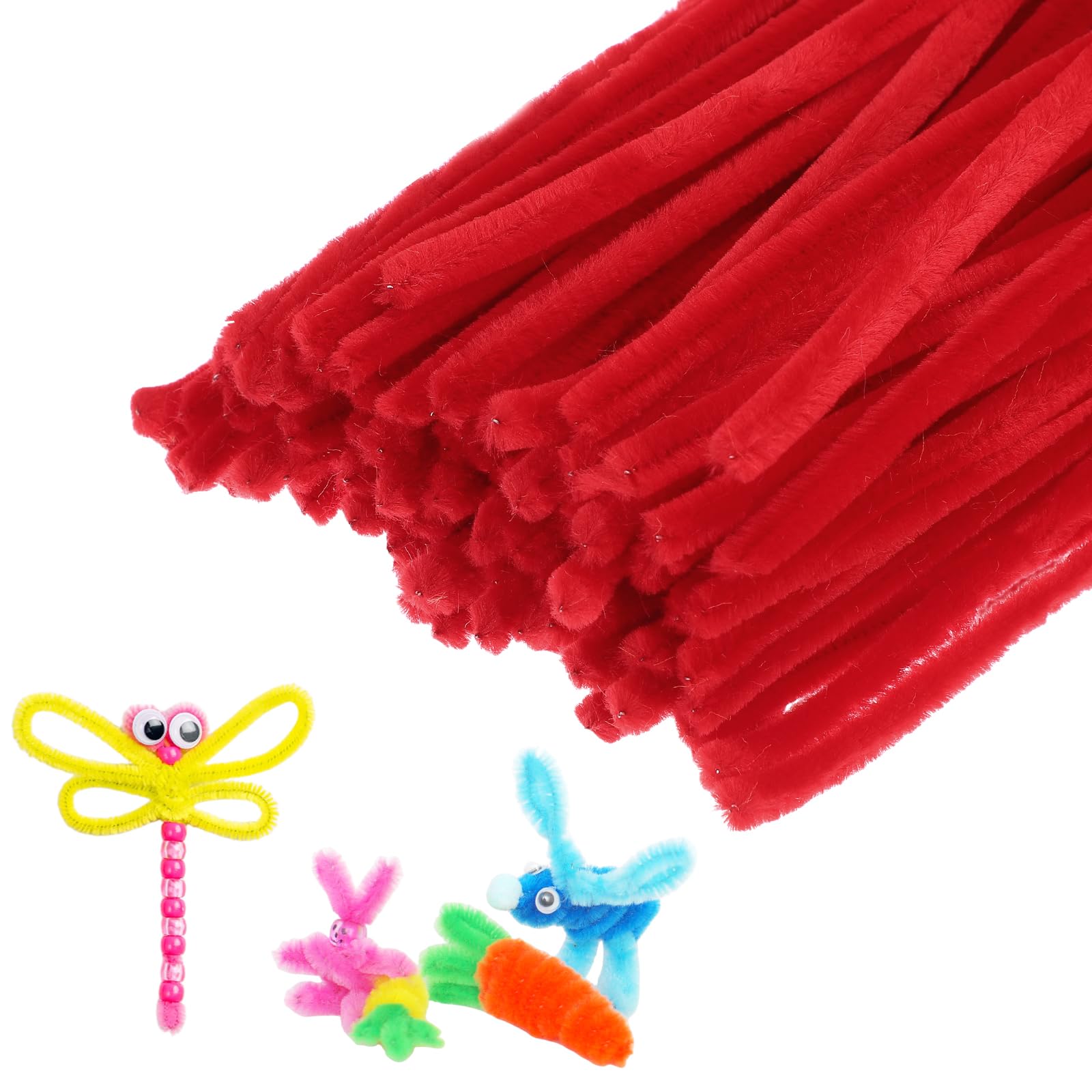 M METERXITY 100-Pack Pipe Cleaners Craft, 11.8" Glitter Pipe Chenille Stems for Art/Festivals Bouquet/Craft/Christmas/DIY Projects/Decorations [Bright Red]