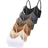 Geyoga 6 Pcs Sports Bra for Women, No Underwire Wireless Bralette Support Padded Cami Bra Seamless Camisole Tank Top