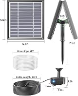 Biling 2.5W Solar Fountain for Bird Bath with 6 Nozzles 4ft Tubing view 8