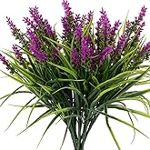 HANDIC 12pcs Artificial Plants Outdoor Fake Grass Plant Artificial Lavender Flower Plant Faux Wheat Grass for Outdoor UV Resistant Plastic Greenery Plants (12, Red)
