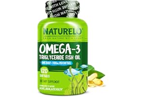 NATURELO Burpless Omega 3 Fish Oil Supplement - 1100mg Triglyceride Omega-3, EPA + DHA, Liquid Fish Oil for Heart, Eye, Brain, Joint Health - 120 Softgels, 4 Months Supply