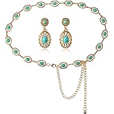 Quelay Western Turquoise Concho Belt Cowgirl Earrings Sets for Women Cowgirl Chain Belts Boho Earrings for Country Concert Outfit