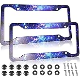 Galaxy License Plate Frame - 2 Pcs Set Quality Aluminum Metal Blue Purple Starry Sky Night Car Tag Holders 4 Holes for US Canadian Car (12.3" x 6.3")