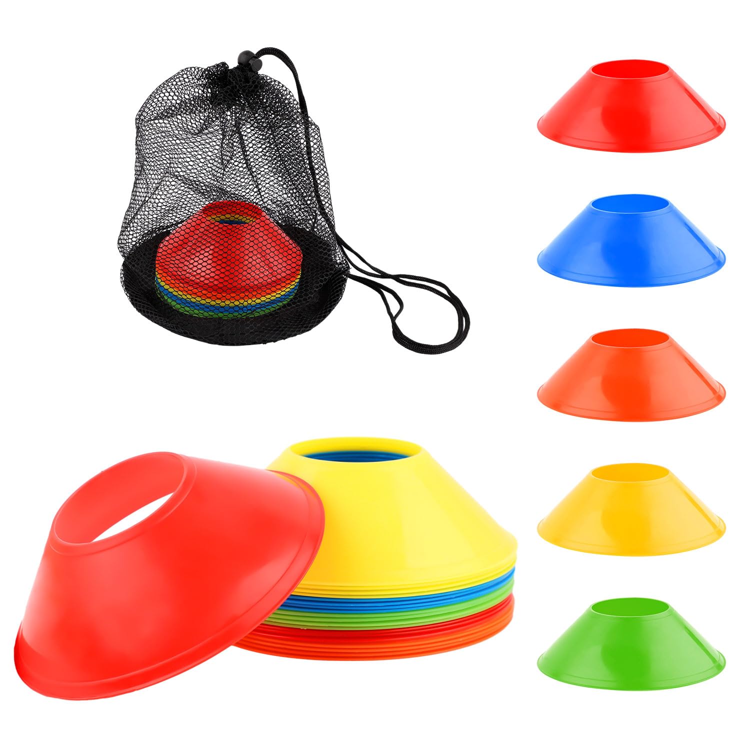 XIHIRCD 25pcs Soccer Cones for Sports Training, Mini Football Cones & Mesh Bag Flexible Agility Cones Premium Training Cones for Basketball Football Running Drills Sports Games Skating Kids(5 colors)