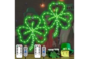 YAOZHOU St Patricks Day Decorations,Irish Shamrock Clover LED Window Lights,13.2IN 58LED Irish Green Iron Frame Silhouette Lights, USB Powered Remote Control, Wall Indoor Outdoor Party Favors（2PACK）