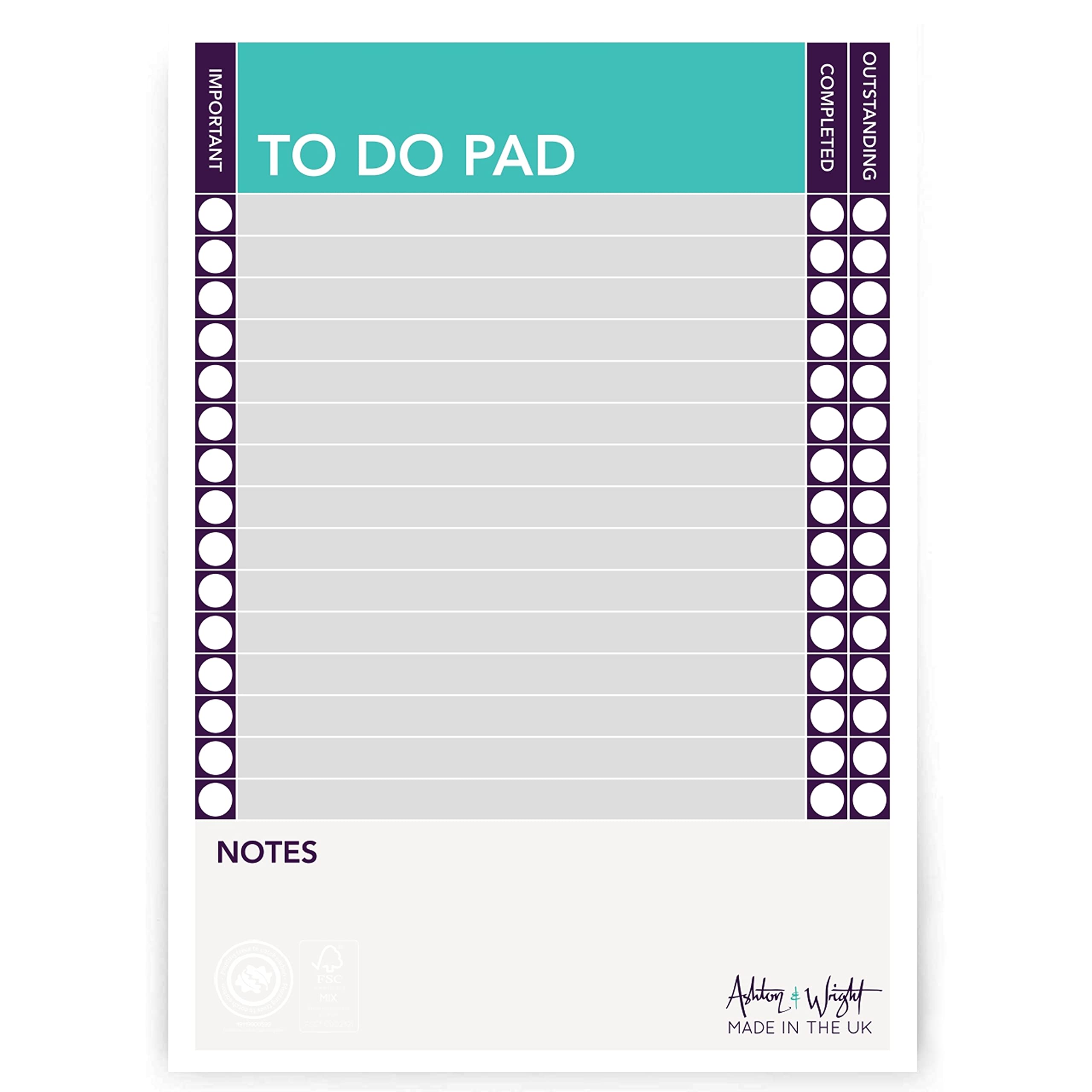 Ashton and Wright - A5 to Do List Pad/Daily Schedule Planner/Desk Pad - 60 Sheets - 80gsm - Made in UK