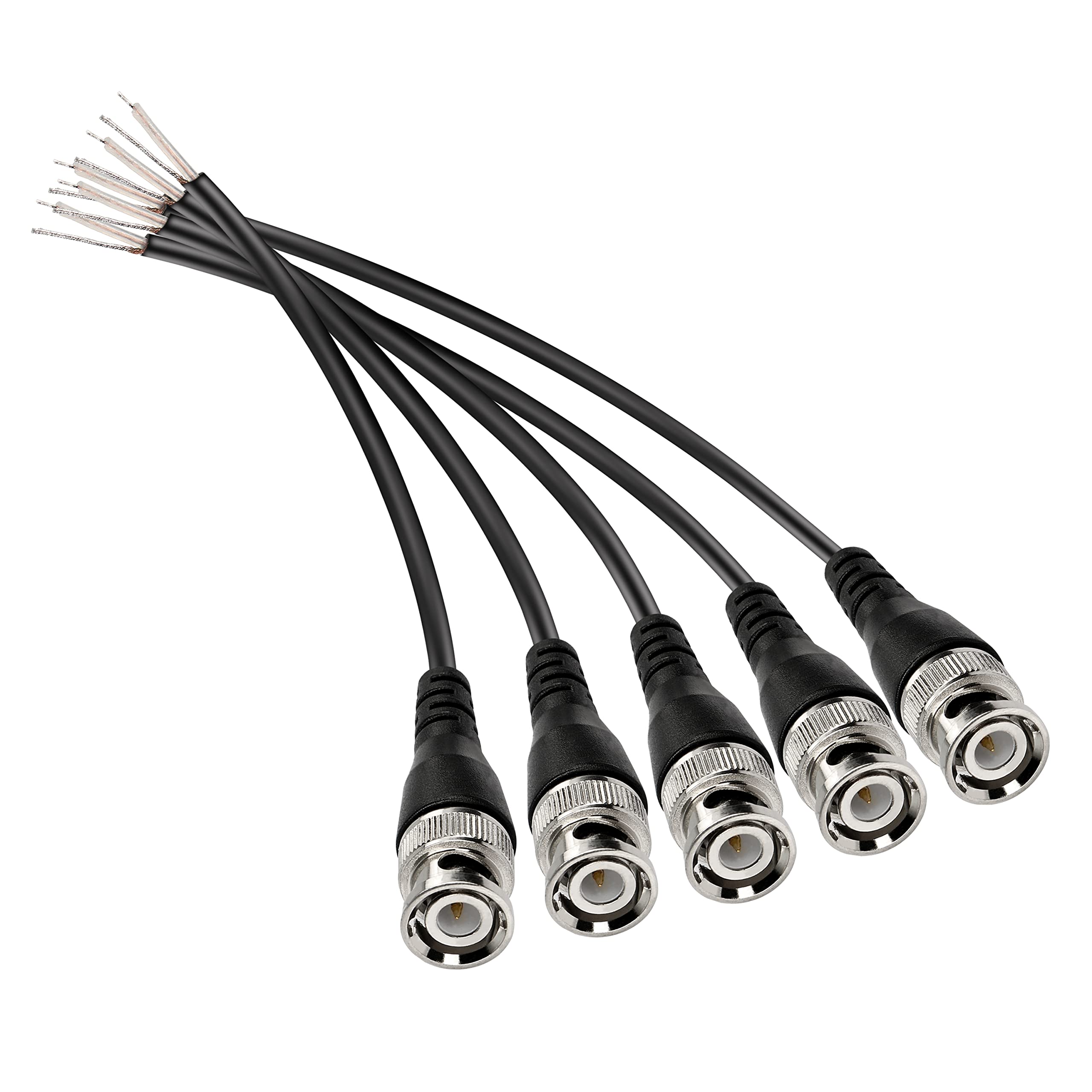 MEIRIYFA BNC Pigtail Cable Bare Wire, BNC Male Connector Plug with Open End Wire for CCTV Camera Terminal Adpater (5pcs BNC Male)