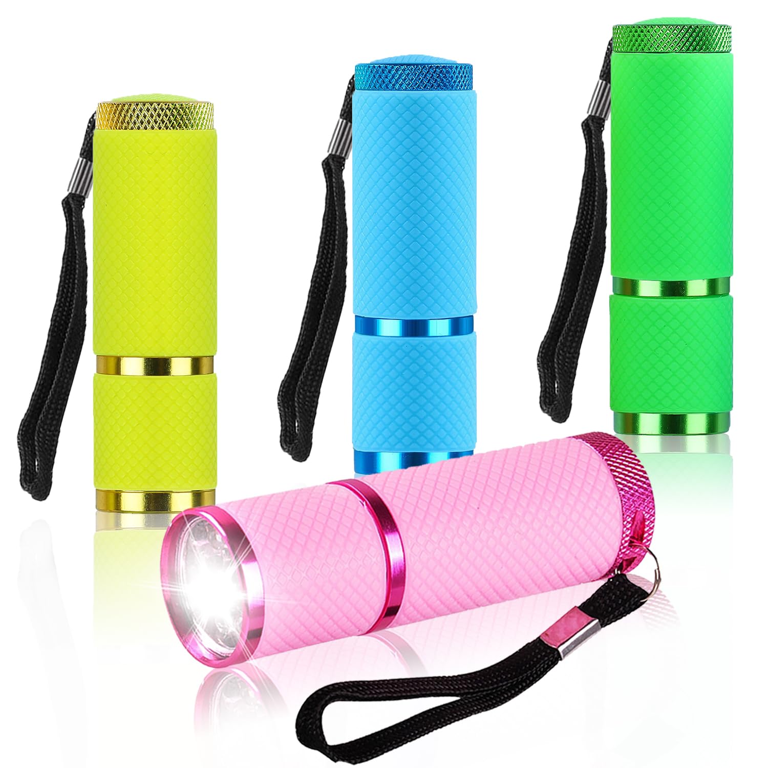 POCKETMAN Mini Flashlights, 9 LED Flashlight and Handheld Torch Assorted Colors with 4pack, Small Portable LED Flashlights for Camping, Hiking, Outdoor (White Light)