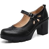 Women Oxford Shoes DADAWEN Women's Platform Oxford Shoes - Leather Wingtip Lace-Up Shoes With Square Toe Oxford Shoes For Women