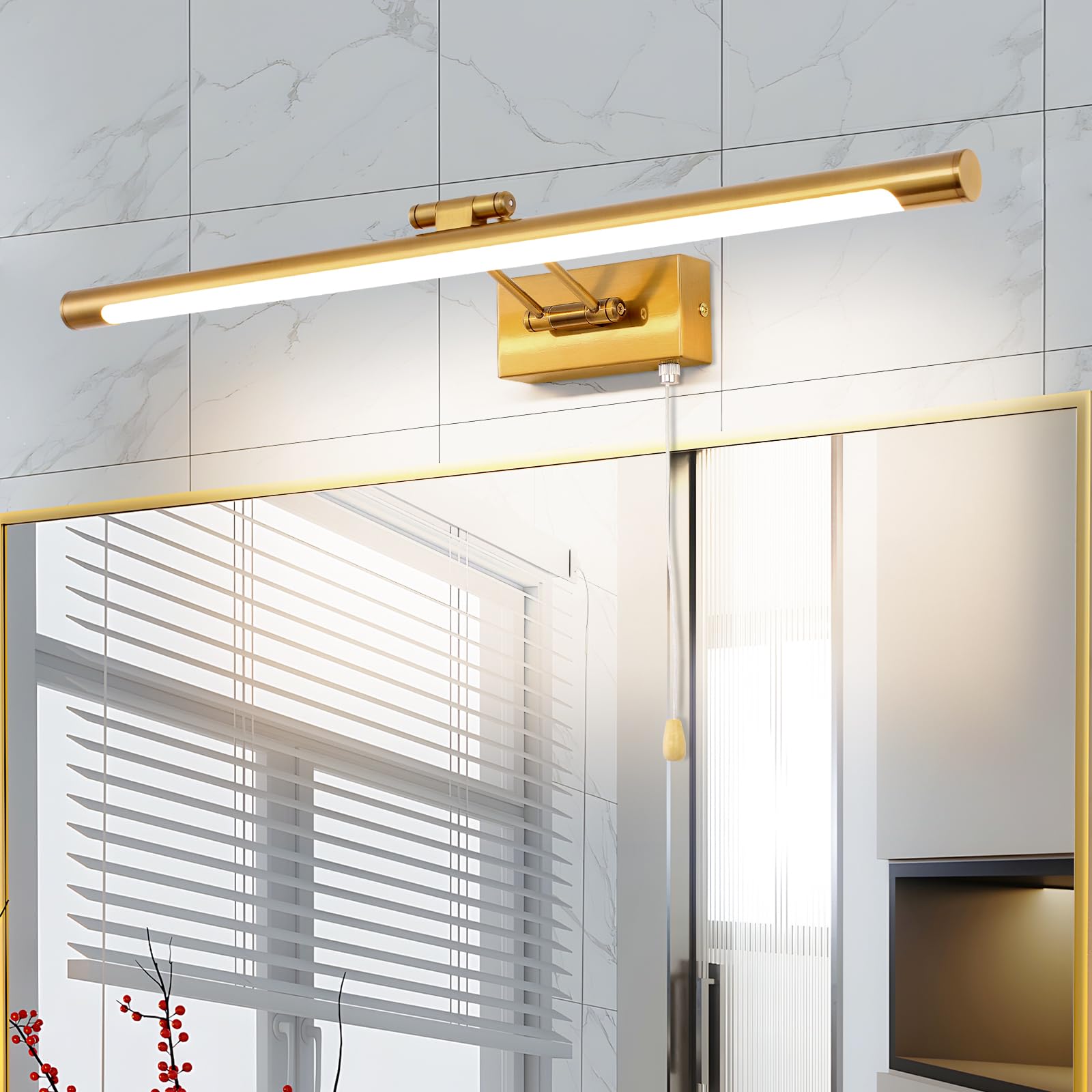 TYhogar LED Wall Sconce Black Rotatable 4000K Interior Bathroom Wall Light 8w 43CM Modern Picture Lights Reading Painting Makeup Light 270°Adjustable Wall Lamp