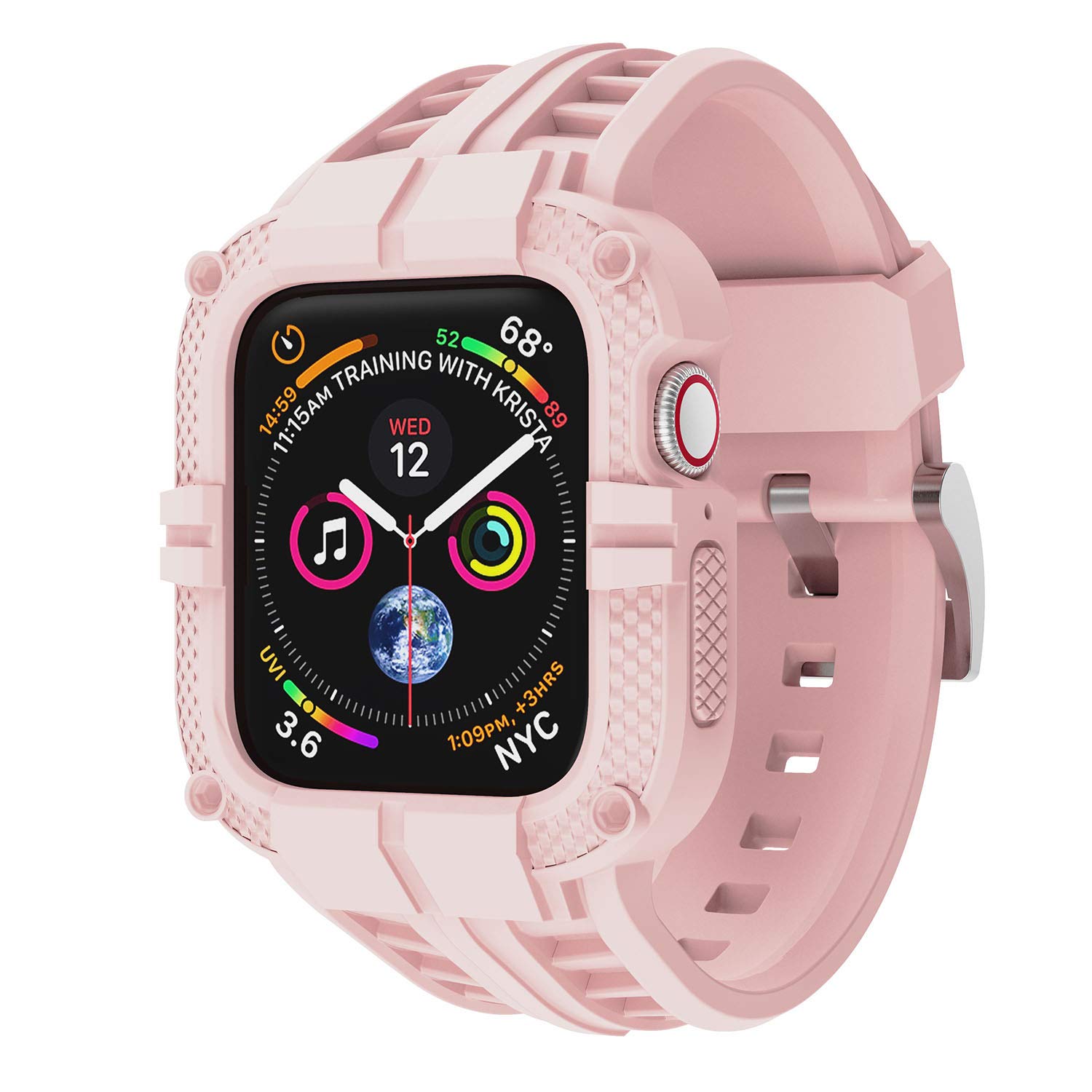 T-ENGINE Rugged Watch band Compatible with Apple Watch Series 9 Band for 44mm 42mm (Not compatible with 45mm) SE 9/8/7/6/5/4/3 for Men (Pink, 45mm/44mm/42mm)