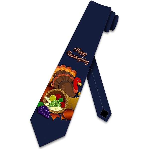 Cravate Thanksgiving Dinde Imprimée - Pour Homme - Soie Polyester - Longueur 145 Cm - Cadeau Fête, Mariage, Bureau