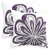 CaliTime Throw Pillow Covers Pack of 2 Cozy Fleece Two-Tone Abstract Blooming Flower Decorative Cushion Cases for Couch Bed Sofa Farmhouse Decoration 18 X 18 Inches Deep Purple Grey