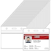 50 Pack Horizontal ID Card Badge Holders, 3.66×2.5 Inch Name Tag Badge Holders with Resealable Zip, Waterproof Clear PVC Plastic Card Protector for Office Credit Cards Key Cards Driver’s Licenses