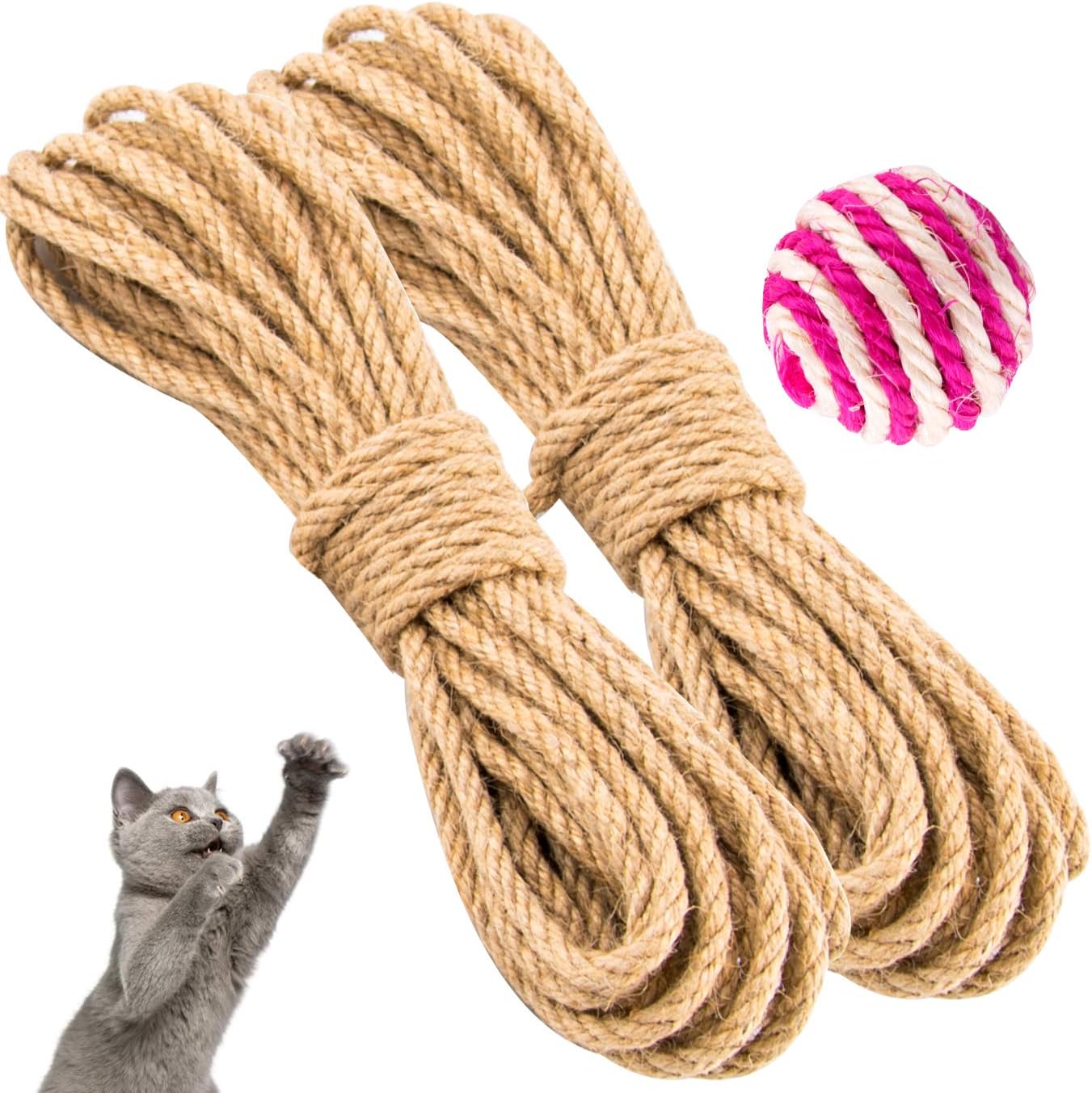 WXJ13 2 Rolls Cat Scratching Rope 6mm Sisal Rope for Cats Strong