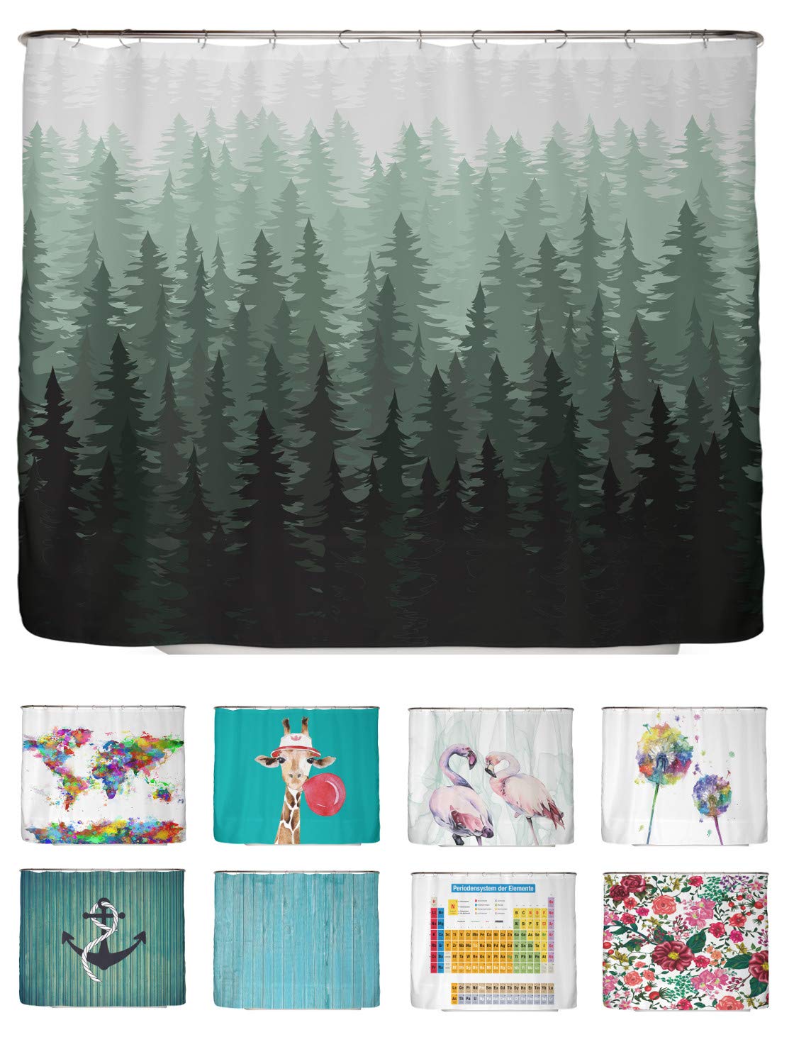 arteneur® - Christmas Forest - Anti-Mould Shower Curtain 240 x 200 cm - Recycled with Oeko-Tex Standard 100 - Weighted Hem, Opaque, Waterproof, Washable, 16 Rings & E-Book with Cleaning Tips — image 1