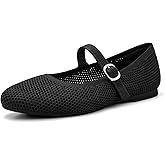 Tanamo Mary Jane Shoes Flats for Women Round Toe Shoes Ballet Flats Comfortable Dressy Adjustable Straps Casual Office Work Wedding Washable Knit Slip On Black