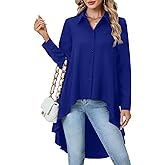 OPOIPIN Women's Button Down Asymmetrical Hem Collar V Neck Long Sleeve Blouse Top