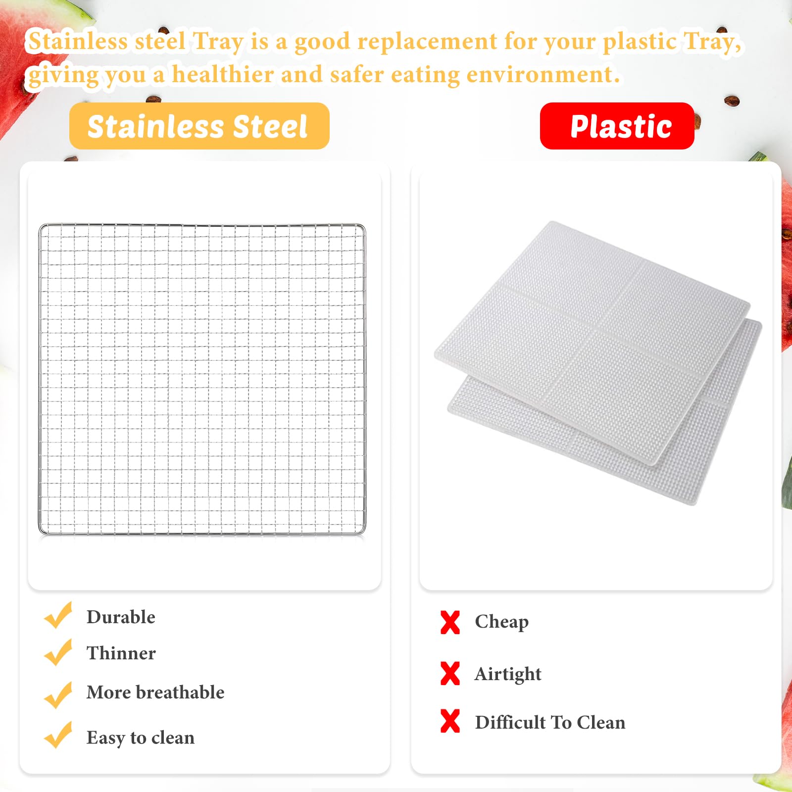 13 x 12 Inches Dehydrator Trays Compatible with CP267-FD Only Stainless Steel Dehydrator Drying Mesh Screens Stainless Steel Tray for Drying Fruit Food(4 Pcs)