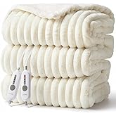 GarveeHome Electric Blanket King, Heated Blanket Dual Control Cozy Faux Rabbit Fur with 4 Heating Levels & 10H Auto Off, Over-Heat Protection, Machine Washable, ETL Certification, Beige White 90"x100"