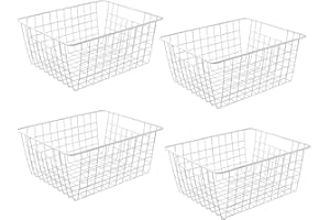 Brightalk 14'' Upright Freezer Storage Baskets, White Wire Storage Bins Large Bakset for Freezer, Pantry, Bathroom Organizing