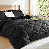 DEITAS Queen Size Comforter Set 3-Piece, Luxury Polyester Filled Bedding, Soft & Breathable All-Season Bedding Sets, Comforter with 2 Pillow Shams(Queen,Black-41)