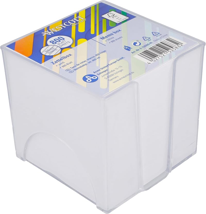 Westcott Note Block 800 Sheets 9 x 9 cm in Transparent Box FSC 80 g/m²