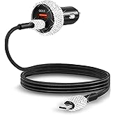 AOOSO Bling USB C Car Charger, 48W USB Cigarette Lighter Dual Port Fast Charging Adapter with 3.9FT Type C Cable Compatible for iPhone 17 16 15 Pro Max iPad Android(White)