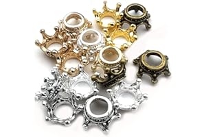 iloveDIYbeads 60pcs Mixed Antique Silver Bronze Gold 3D King Crown Loose Spacer Bead,Craft Supplies Crown Charms for Jewelry Making Accessory Findings (M264)