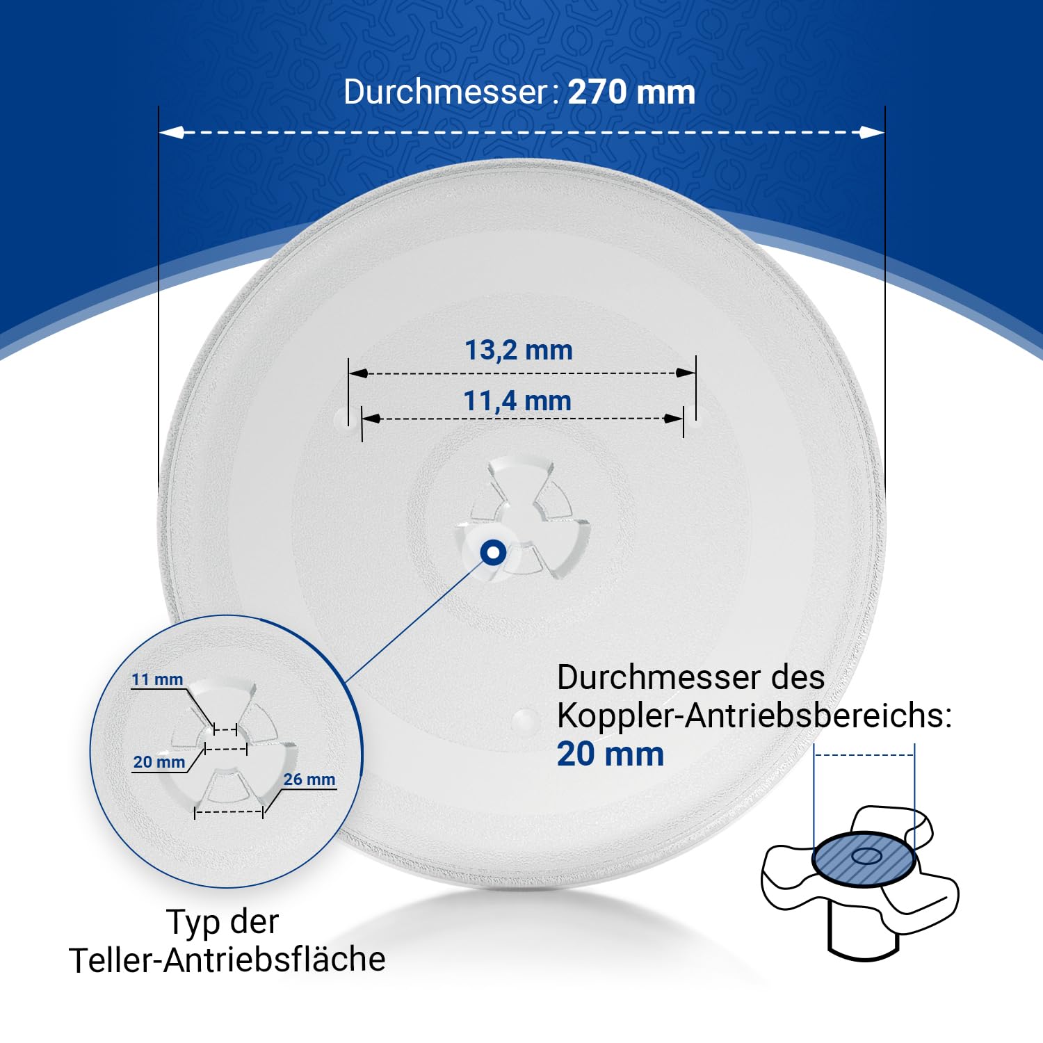 VIOKS Glas-Drehteller mit 3 Halterungen für Mikrowelle 27 cm 2