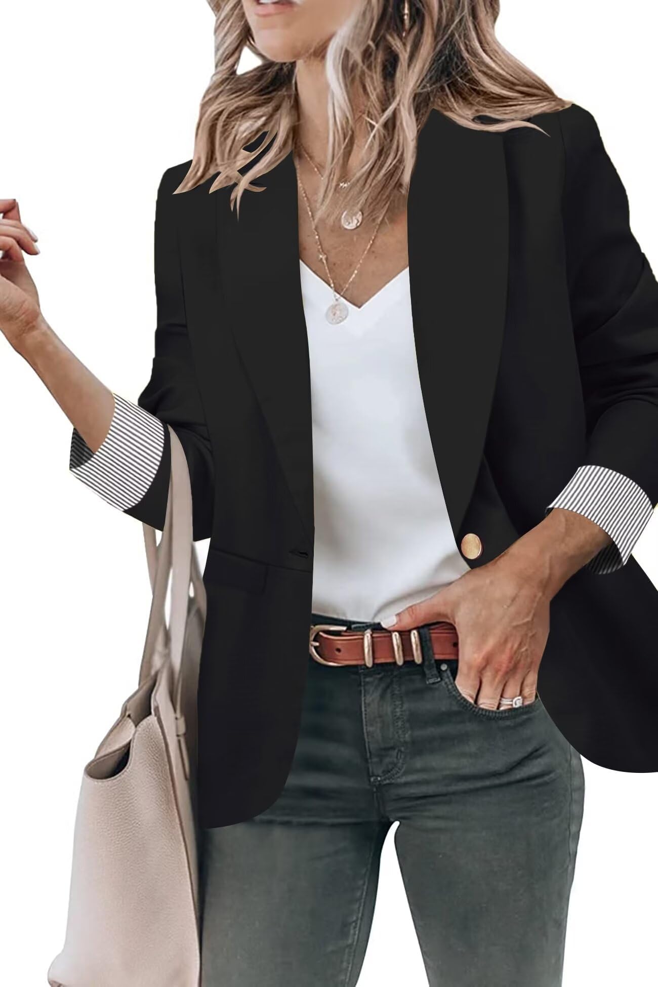 Photo 1 of Genhoo Womens Casual Work Blazers Office Open Front Blazer Jacket with Fake Pockets Black S