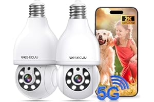 WESECUU Light Bulb Security Camera, 2K Light Bulb Camera Outdoor, 2.4GHz & 5G WiFi Wireless Security Cameras for Home Security, Human Detection & Phone Alerts, Motion Tracking, Color Night Vision, 2-Way Talk