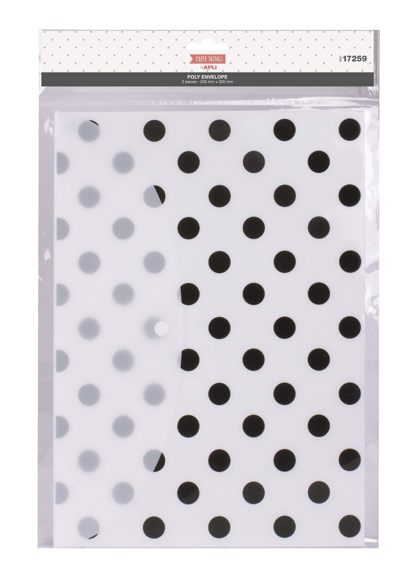 2 x Plastic Envelopes Closure Brooch Portfolio Black Dots Apli 17259