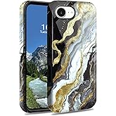 DIGTIALL for iPhone 16E 6.1" Phone Case Dual Layer Hybrid Hard PC & Silicone Protective Heavy Duty Shockproof Protective Cover for iPhone 16E 6.1",Black Gold Marble