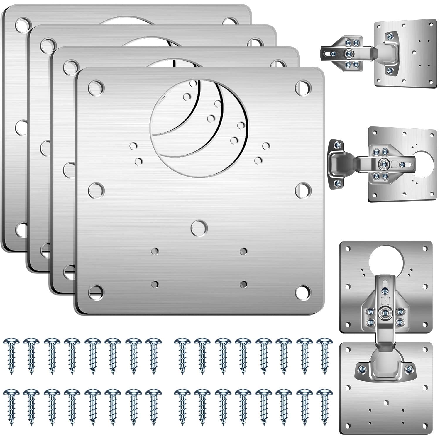 Hinge Repair Plate,4PCS Cabinet Hinge Repair Plate with Customized Screws,Stainless Steel Kitchen Cupboard Door Hinge Repair Brackets with Holes