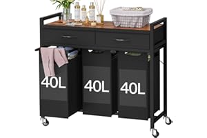 FIONESO Laundry Hamper, 2 Drawers Laundry Basket with 3 Pull-Out and Removable Laundry Bags, 3 x 10.6 Gallons (120L) Laundry 