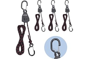 4PCS Kayak Rope Tie Down Ratchet Straps 1/8" ×6' Bow and Stern Tie Down with Safety S Hooks Heavy Duty Ratchet Rope Black
