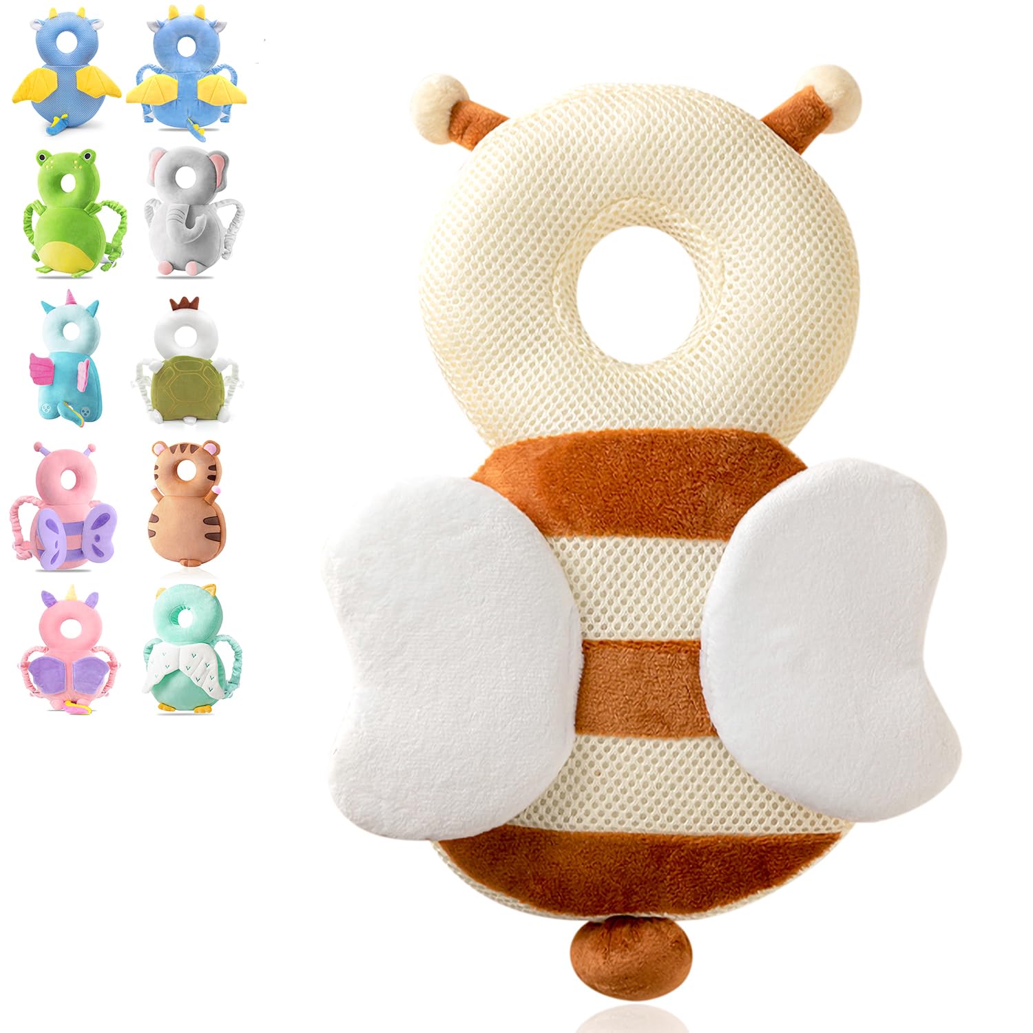 JINYJIA Baby Head Protection, Breathable Baby Head Protective Pads, Adjustable Baby Protective Pillow, for Toddlers Crawling and Learning to Run, for Children from 4 to 24 Months, Bee