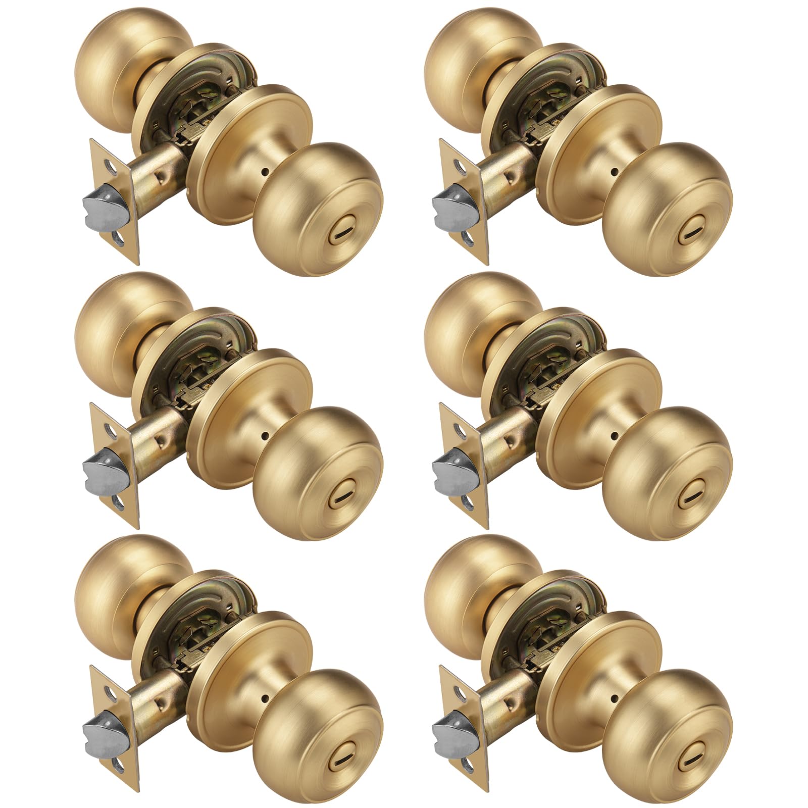 NCSEN 3 Pack Gold Door Knobs for Privacy, Brass Knob Interior Bath...