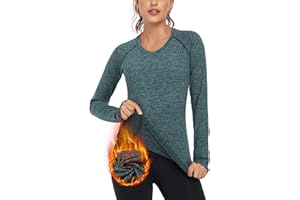 Soneven Women Fleece Thermal Long Sleeve Running Shirt Workout Tops Moisture Wicking Athletic Shirts with Thumb Holes